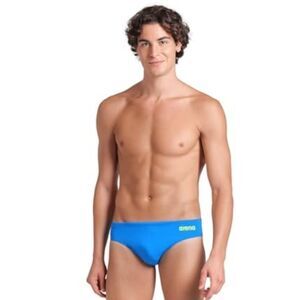 NWT Arena Teal Blue Swim Briefs Lime Green Logo Competitive Swimming Team - 24